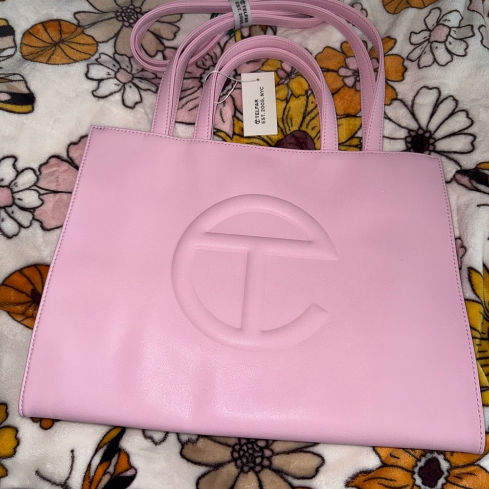 Telfar Pink Tote Bag with Embossed Logo and Structured Design - Picture 2 of 2